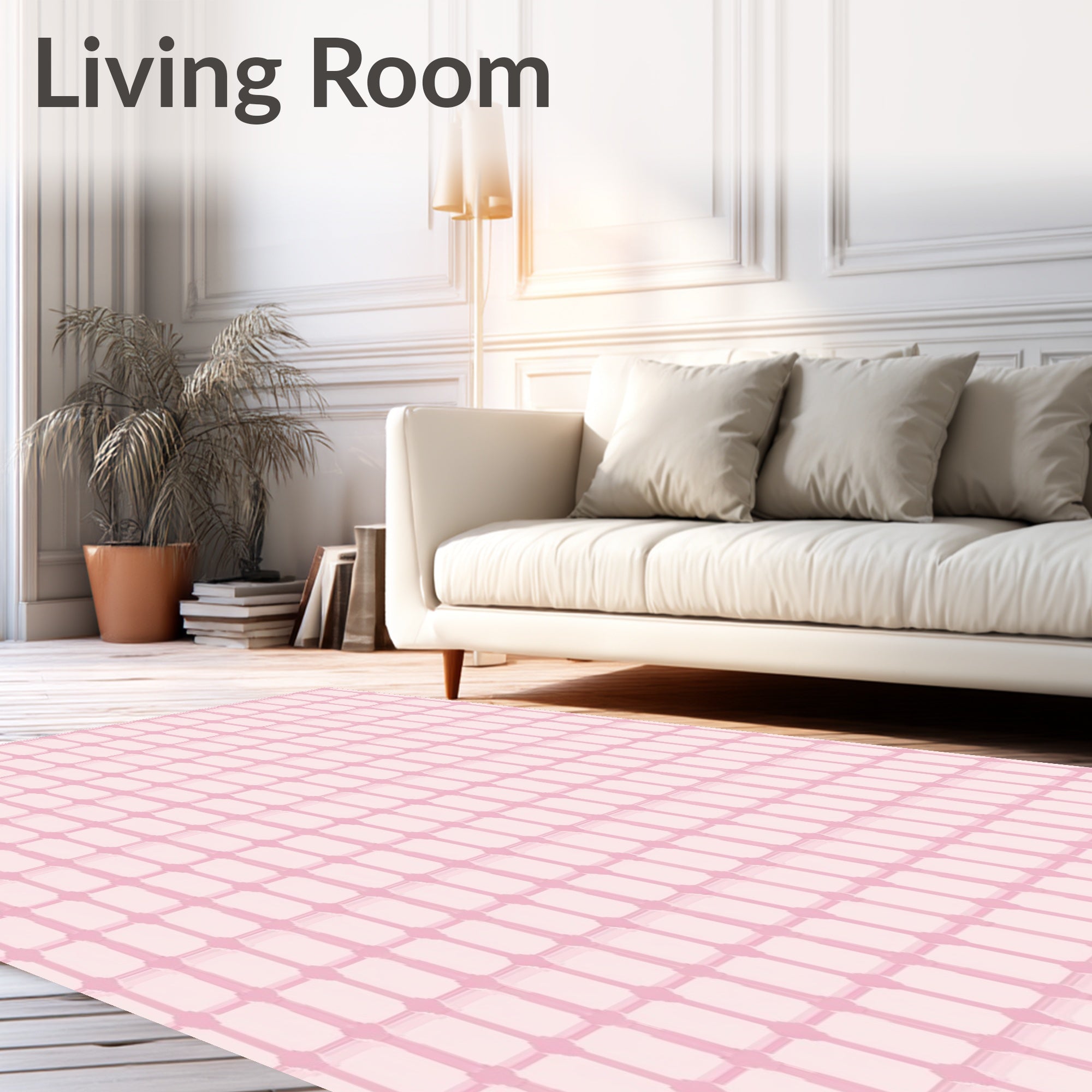 Subtle Pink Geometric Grid Pattern Rug