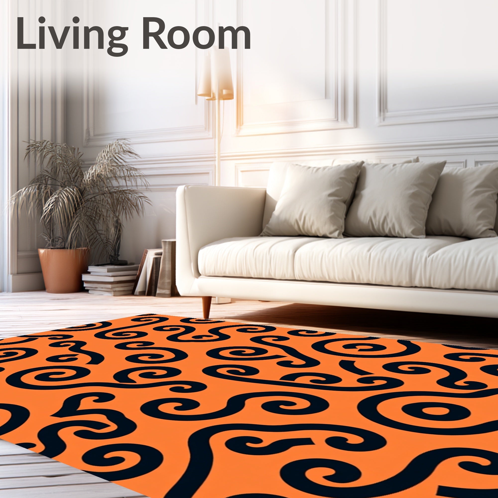 Bold Swirls Pattern Orange Background Rug