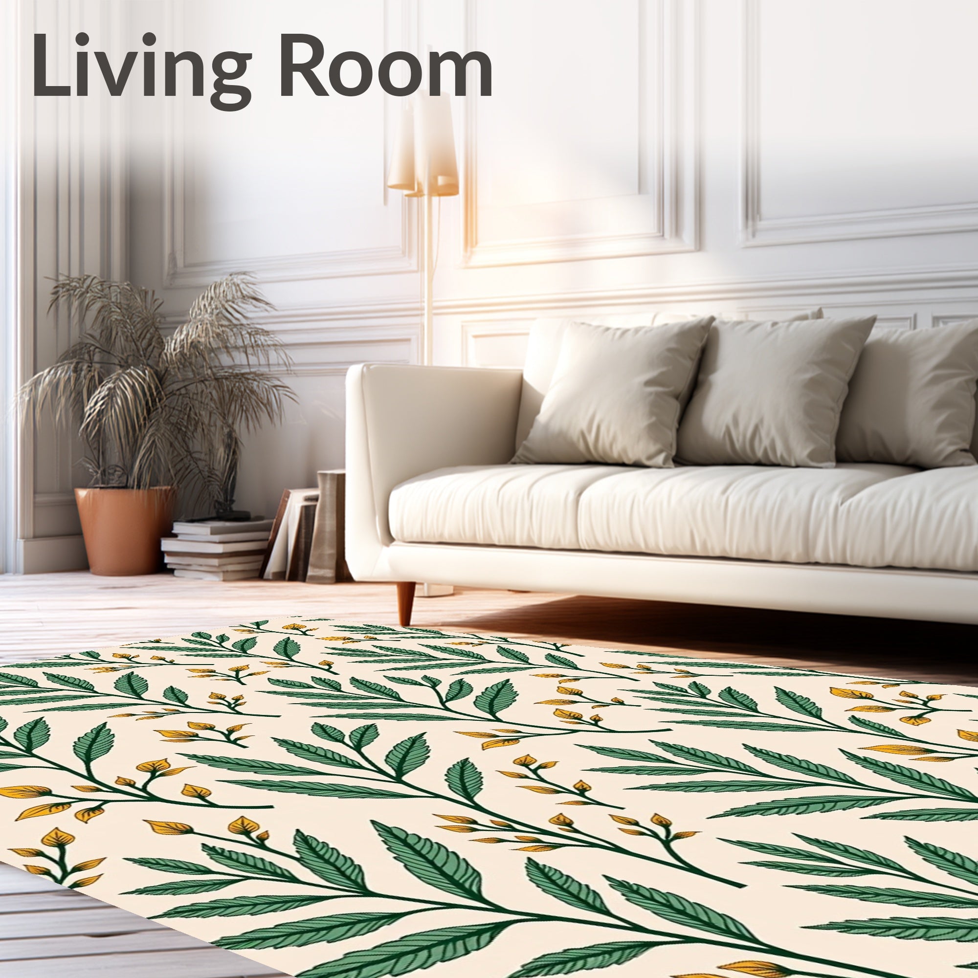 Green and Gold Leaf Pattern Rug
