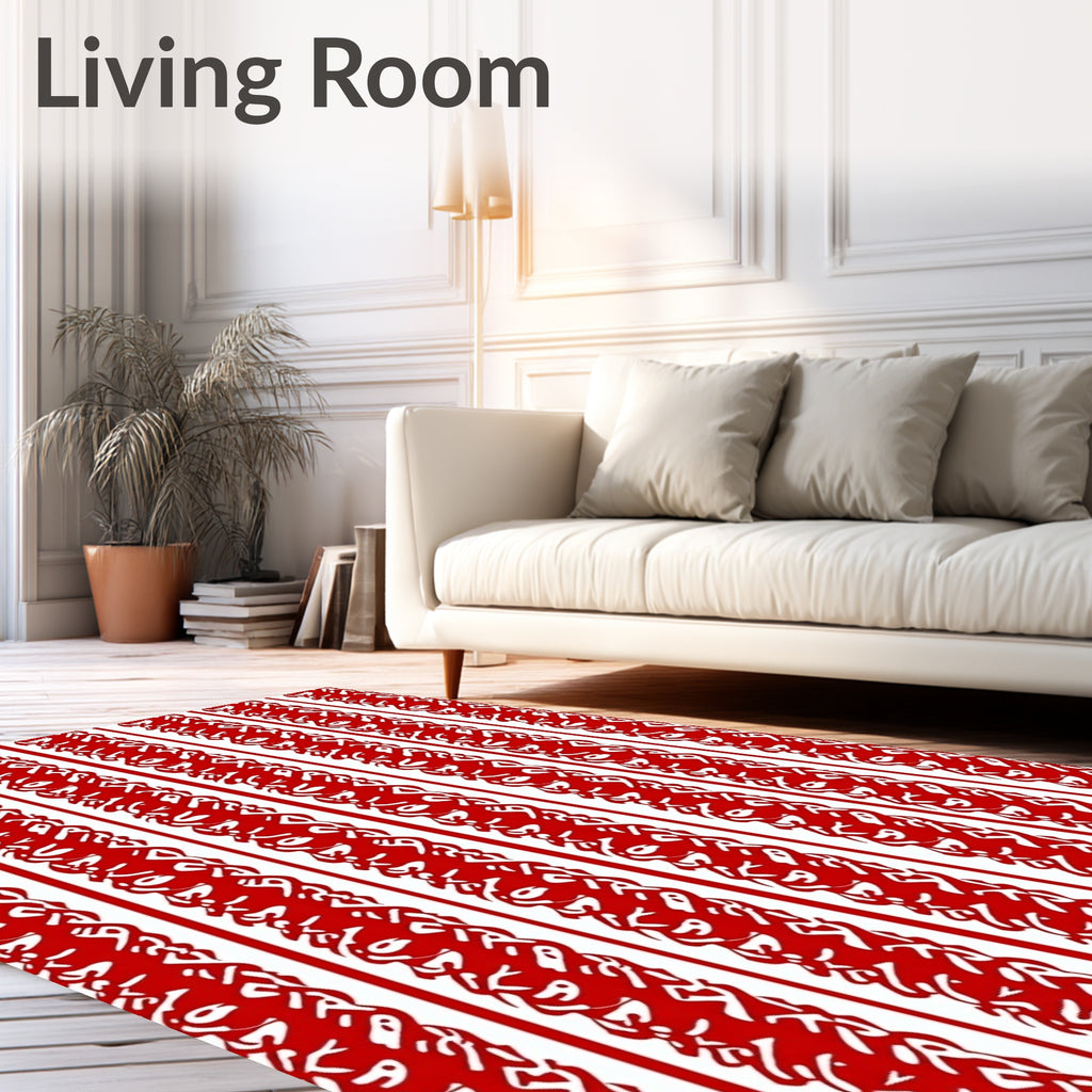 Crimson White Vertical Intricate Stripe Rug
