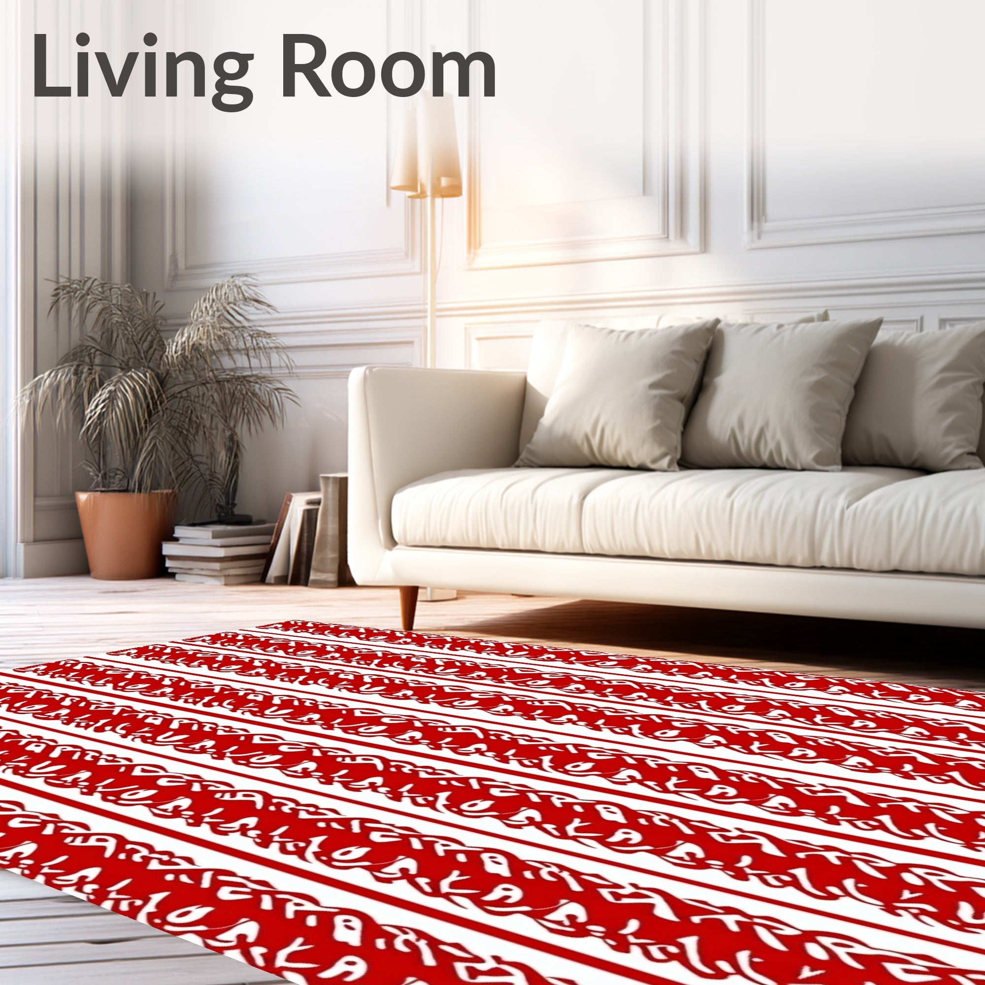 Crimson White Vertical Intricate Stripe Rug