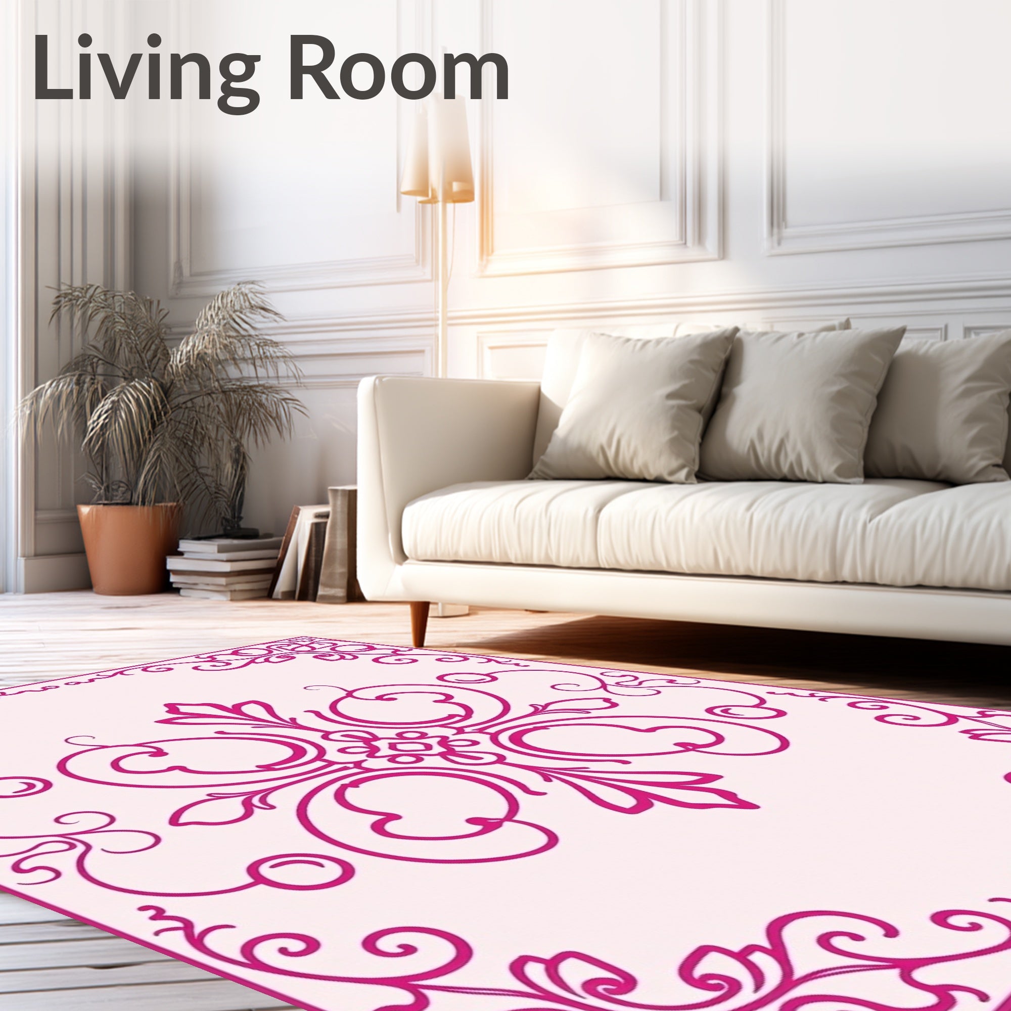 Pink Victorian Swirl Filigree Design Rug