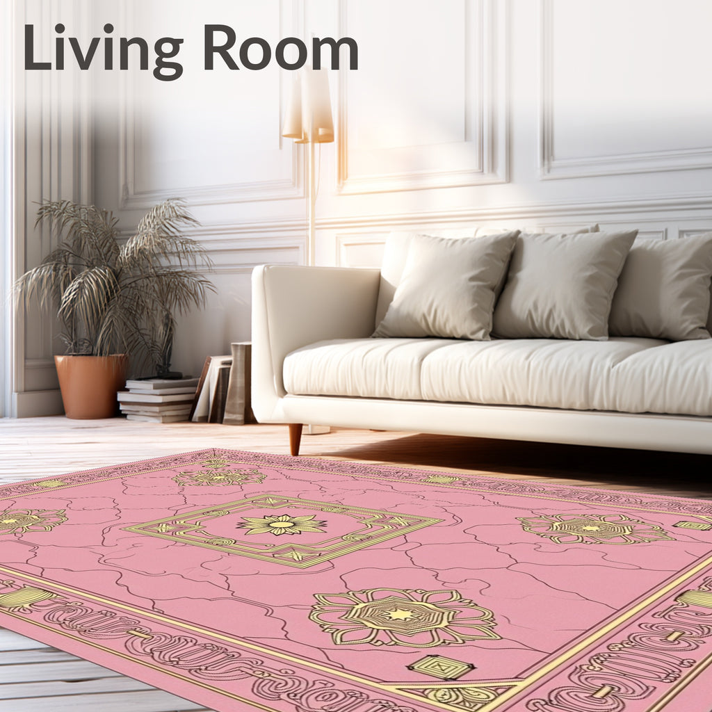 Pink Gold Floral Symmetry Pattern Rug