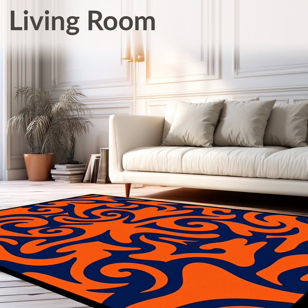 Bold Orange Navy Swirl Pattern Rug
