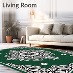 Green Floral Medallion Border Design Rug