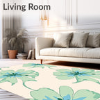 Light Green Blue Floral Print Rug