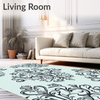 Classic Black Damask Floral Pattern Rug