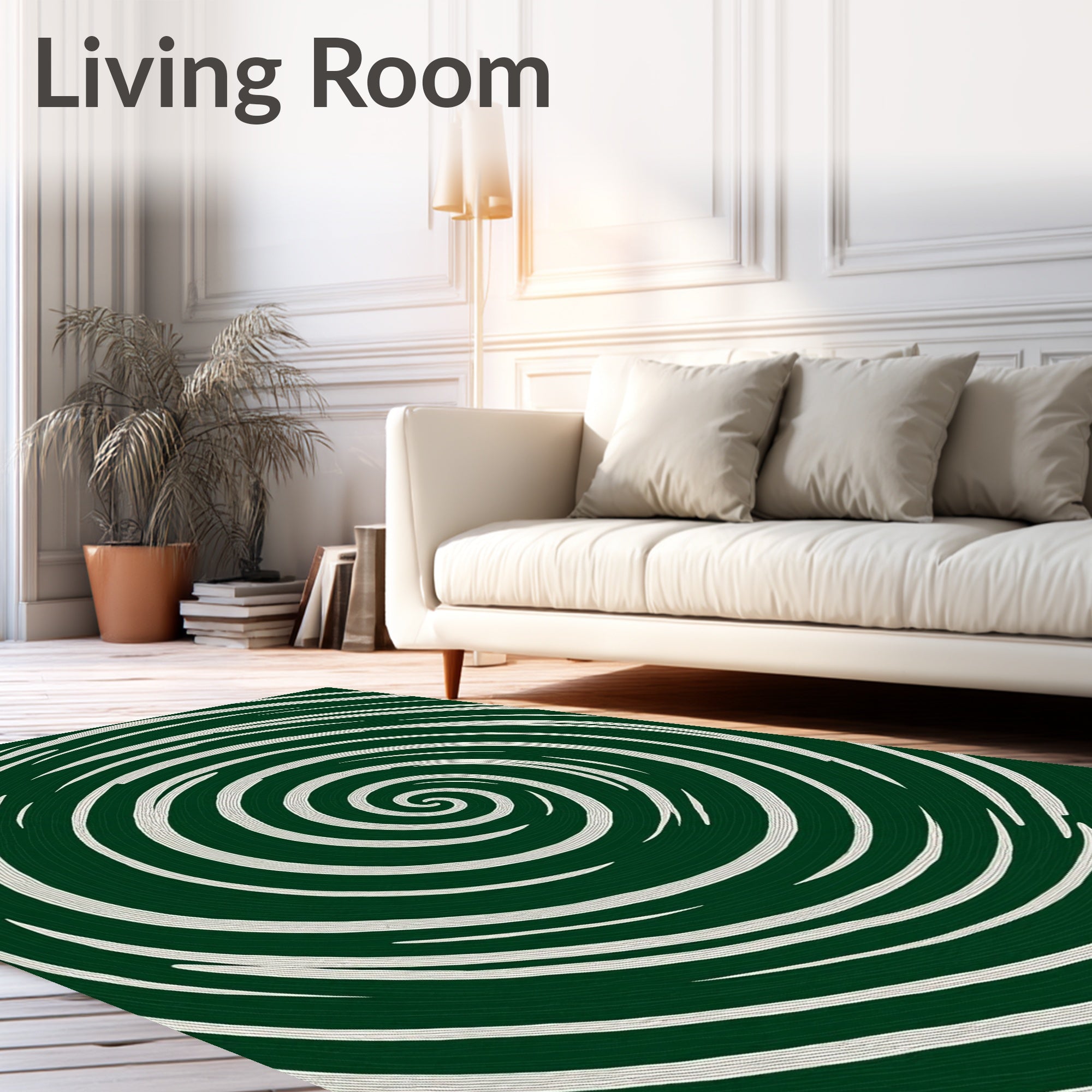 Dark Green Spiral Pattern Rug