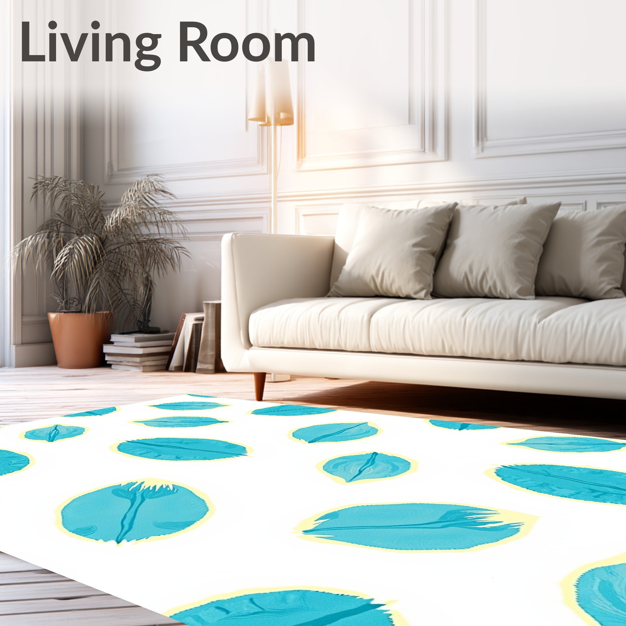 Teal Leaf Pattern Design Rug