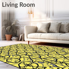 Bold Black Swirls on Yellow Background Rug
