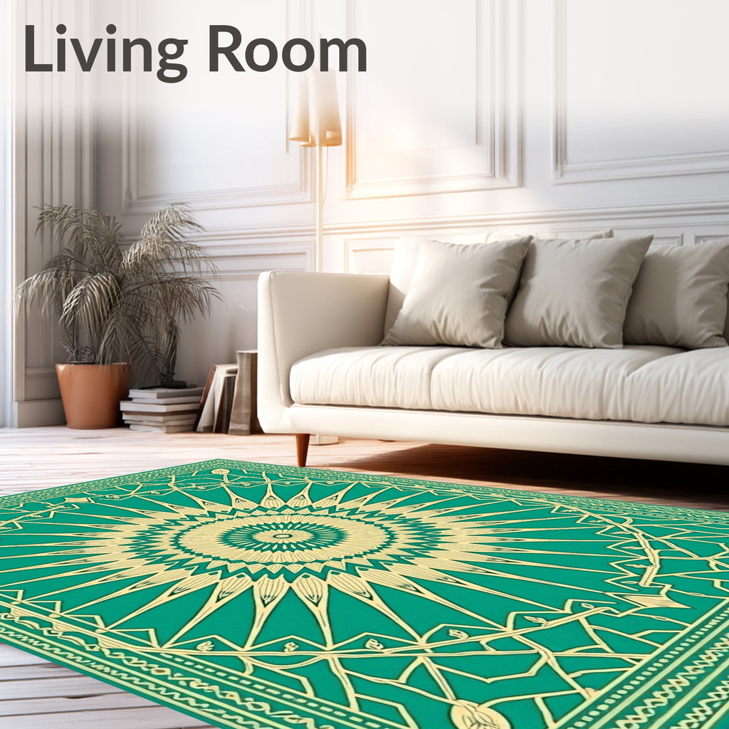 Teal Gold Sunburst Traditional Pattern Rug