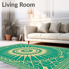 Teal Gold Sunburst Traditional Pattern Rug