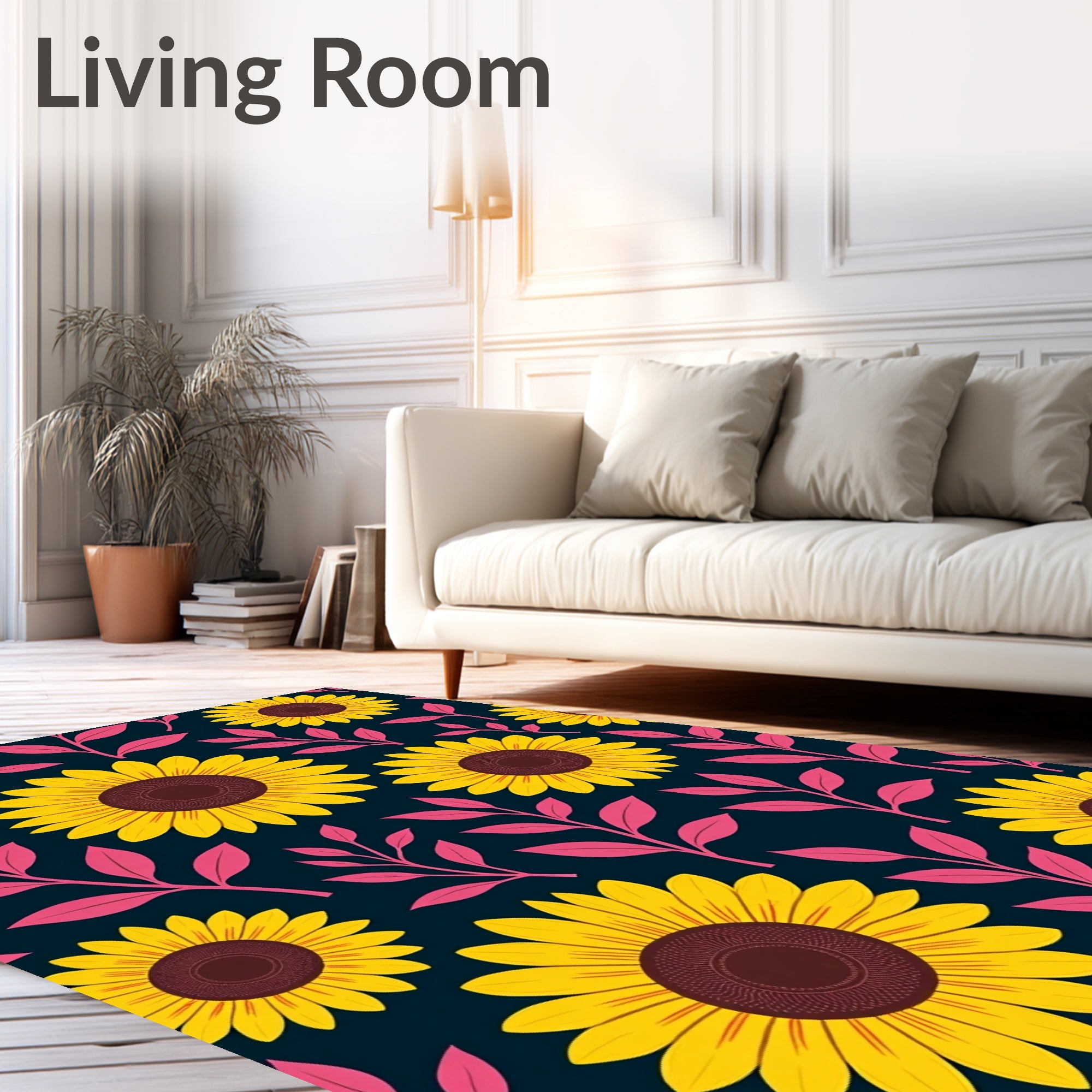 Bold Yellow Sunflower Pattern Rug