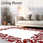 Rich Red Ornate Floral Border Rug