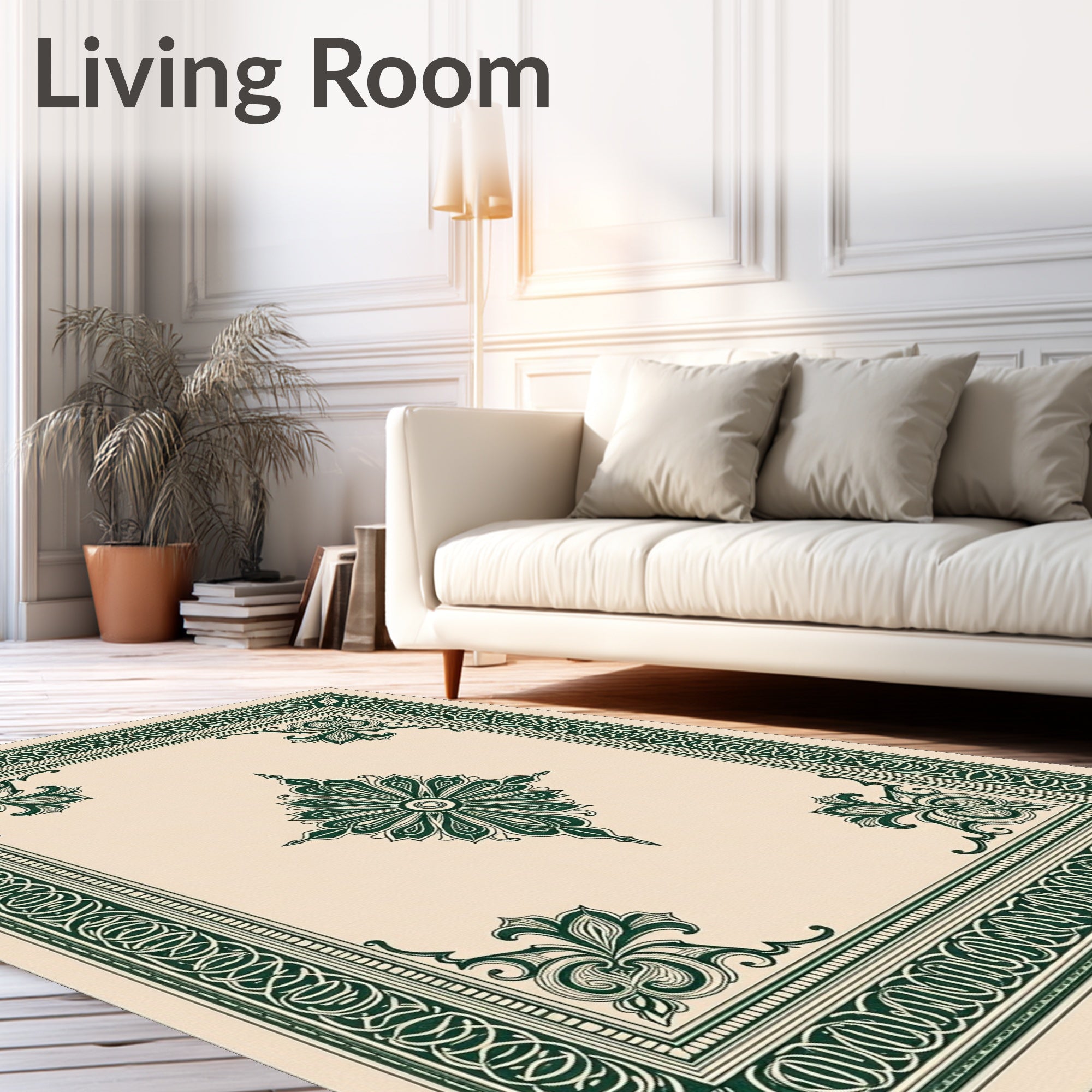Elegant Green Floral Inlay Rug