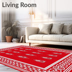 Red Feather Pattern With Boho Border Rug