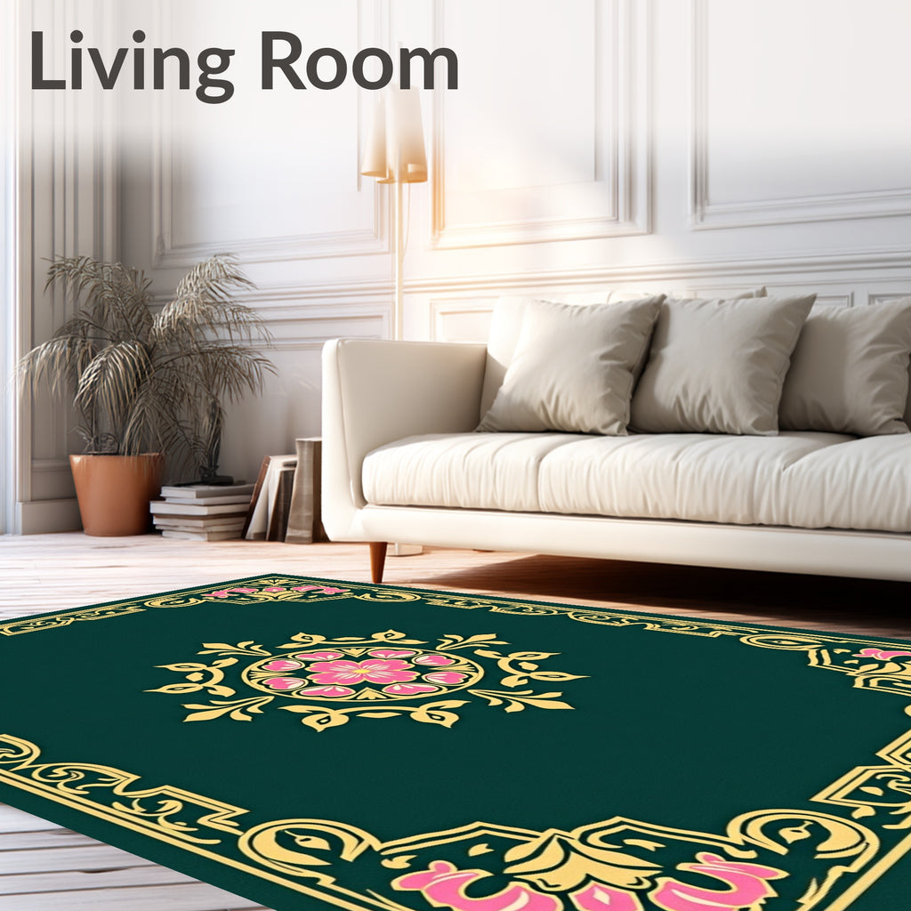 Floral Medallion Bordered Design Rug