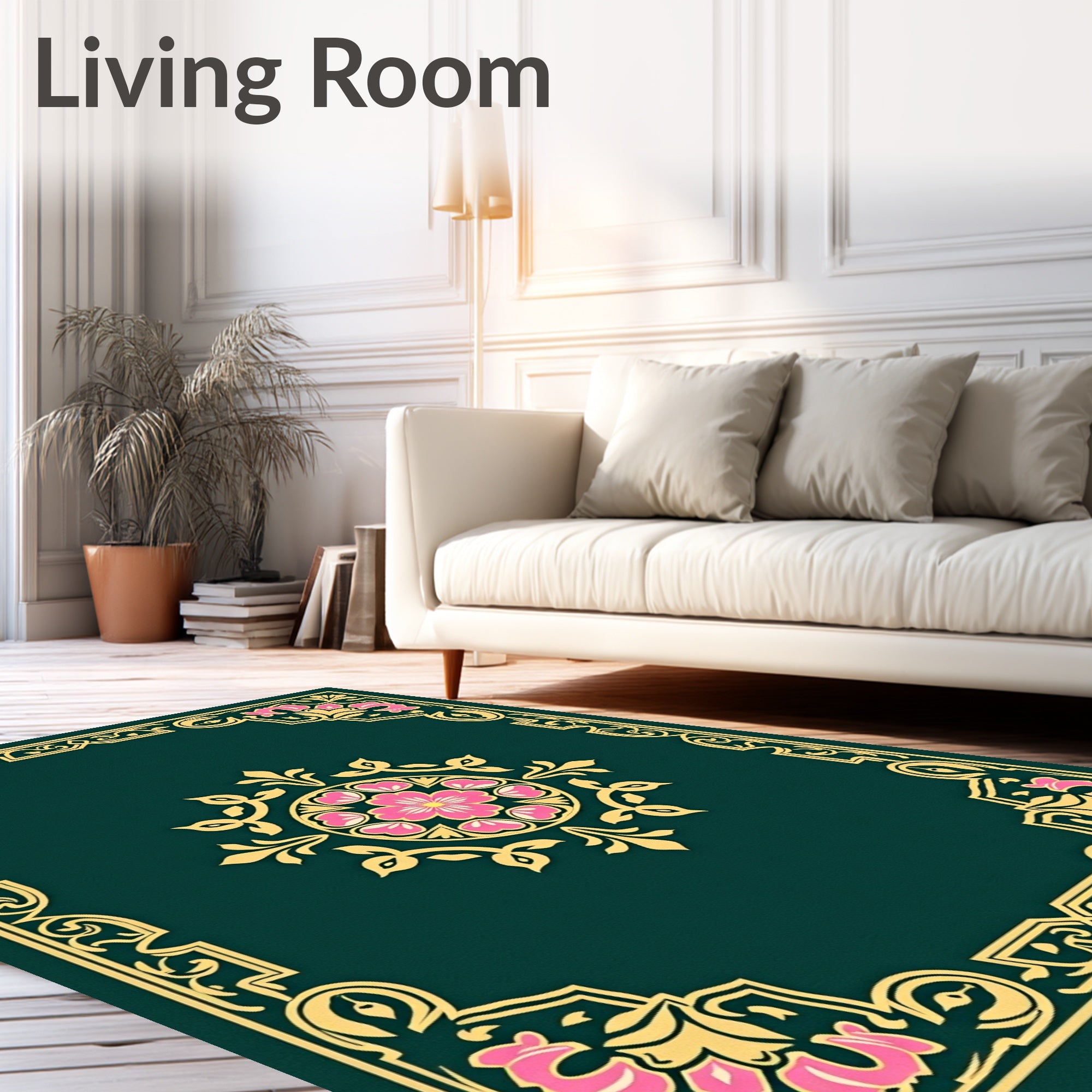 Floral Medallion Bordered Design Rug
