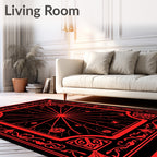 Red Sunburst With Ornate Border Design Rug