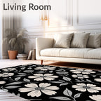 Black and Cream Floral Pattern Rug