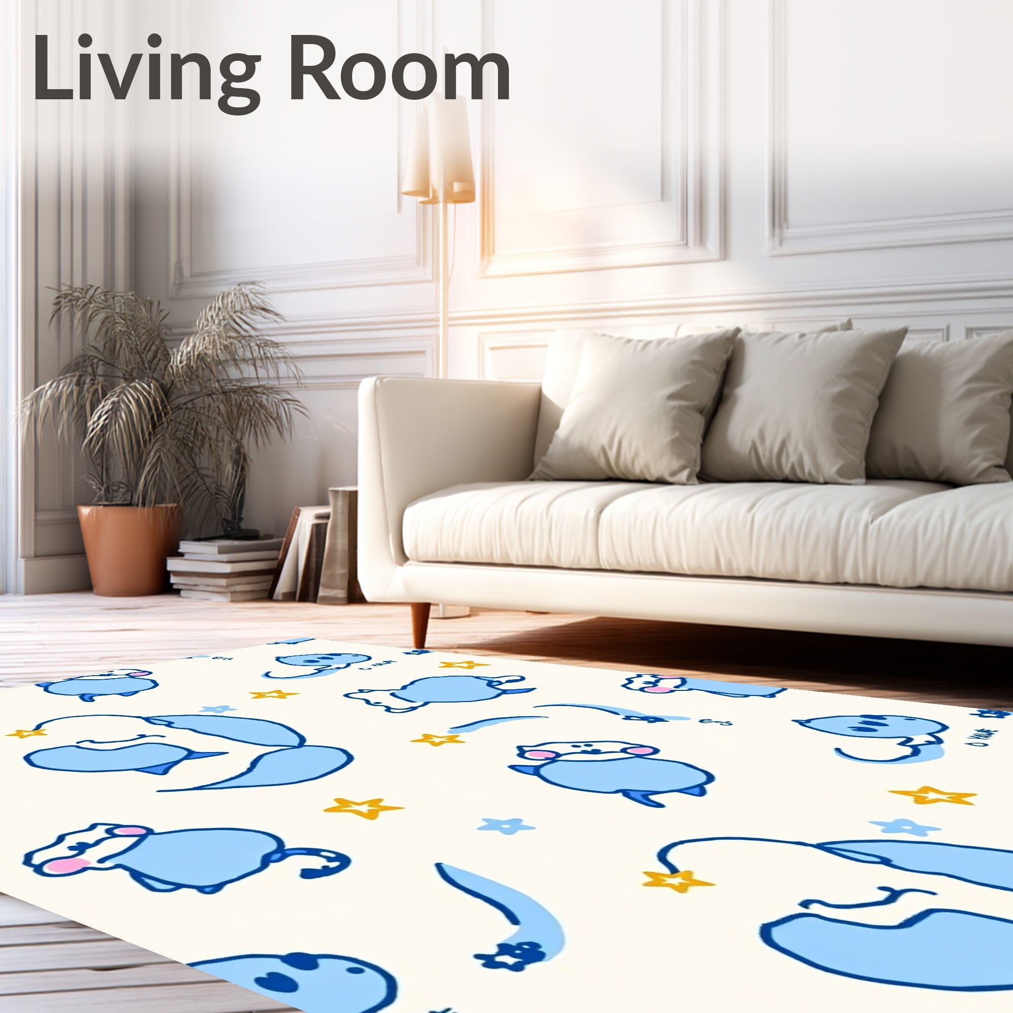 Cute Blue Creatures And Stars Pattern Rug