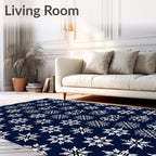 White Snowflake Patterned Navy Rug
