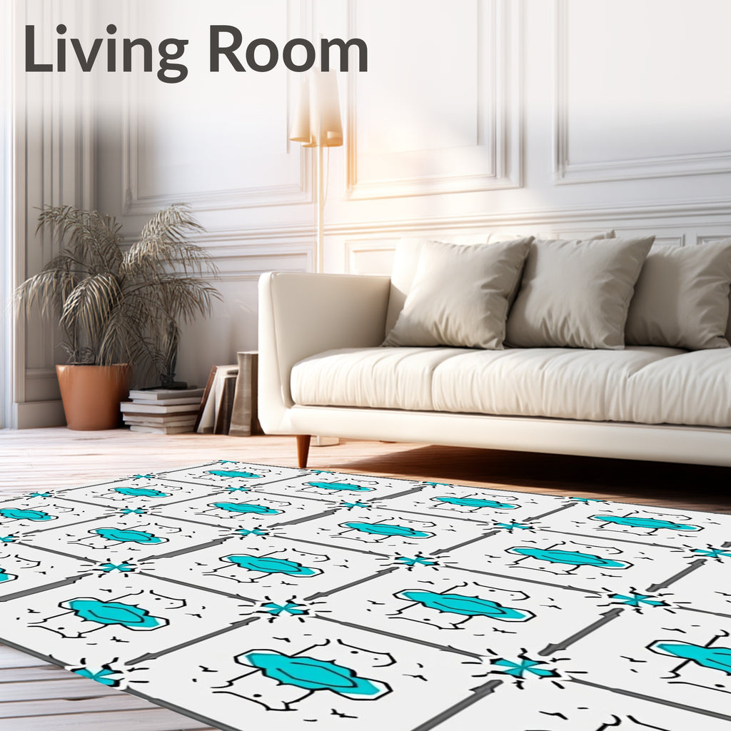 Geometric Teal Gray Tile Design Rug