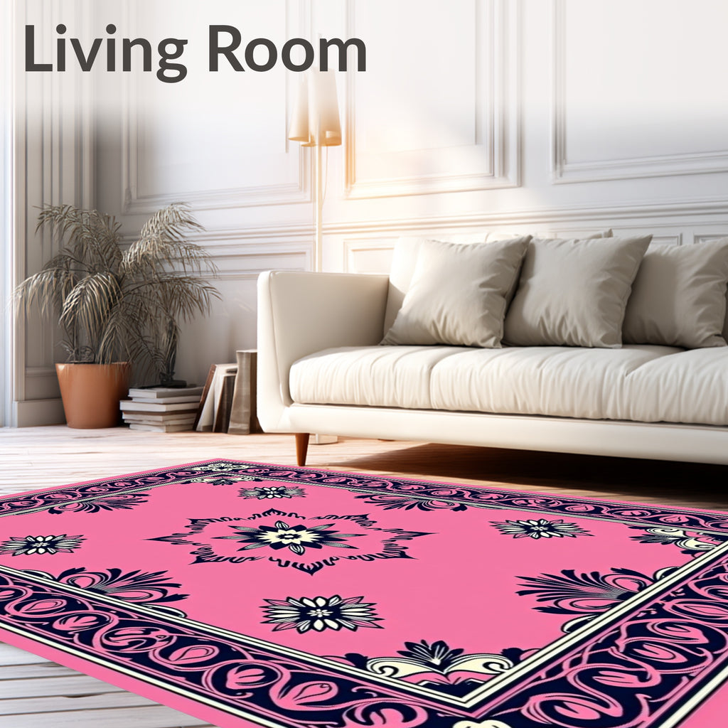 Pink Floral Geometric Mandala Pattern Rug