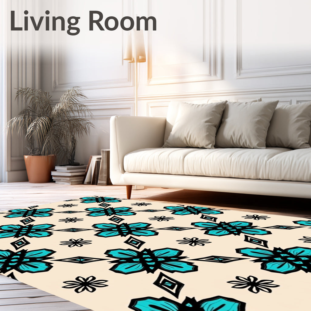 Teal Floral Diamond Pattern Rug