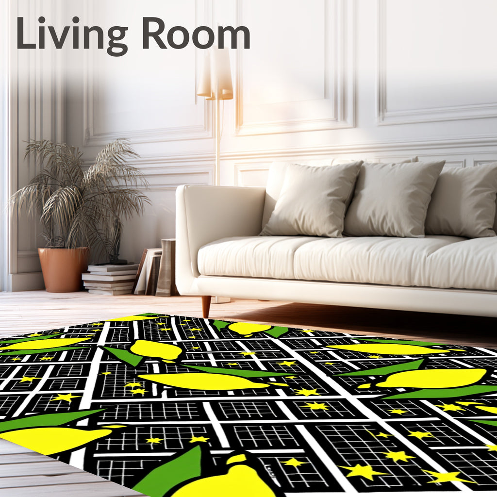 Yellow Lemon Star Print Rug