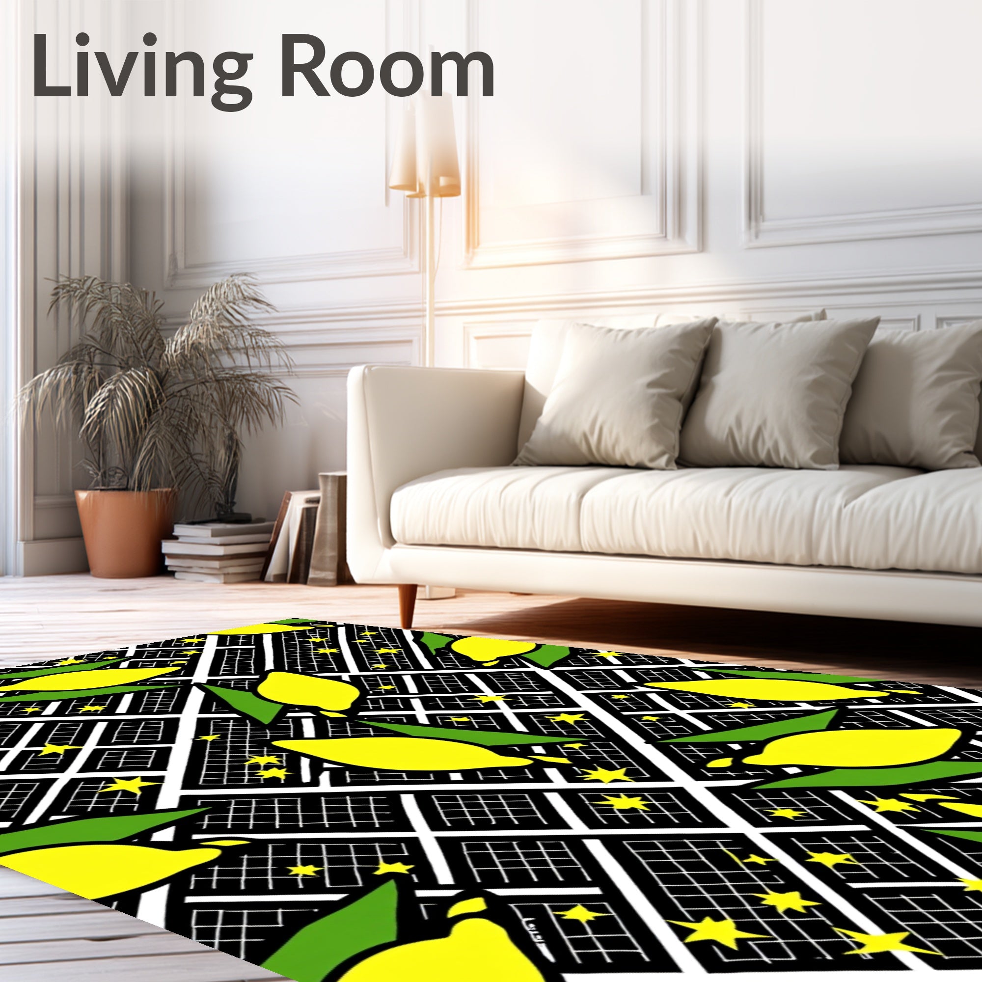 Yellow Lemon Star Print Rug
