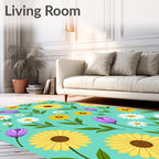 Floral Meadow Yellow Purple Daisy Pattern Rug