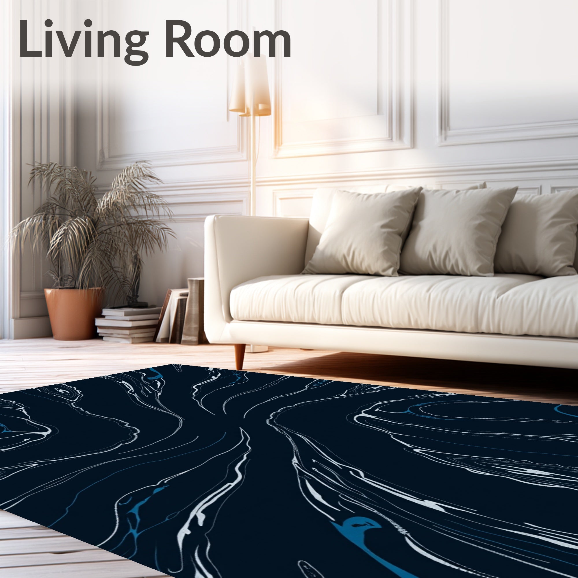 Dark Blue Swirl Organic Abstraction Rug