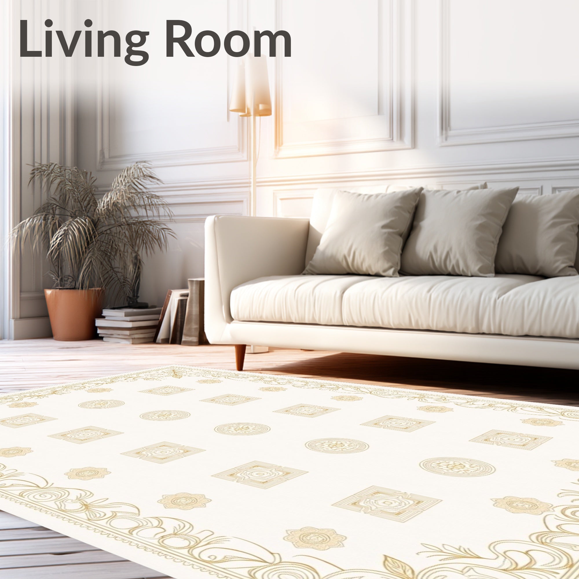 Ornate Golden Medallion Square Pattern Rug