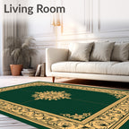 Rich Green And Gold Scroll Rug