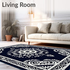 Dark Blue Ornamental Starburst Traditional Rug
