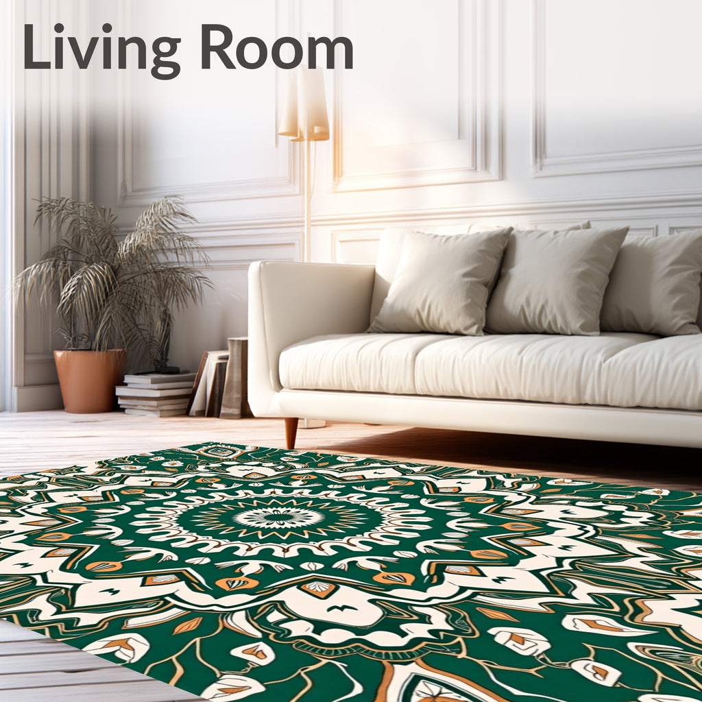 Intricate Teal Floral Mandala Pattern Rug