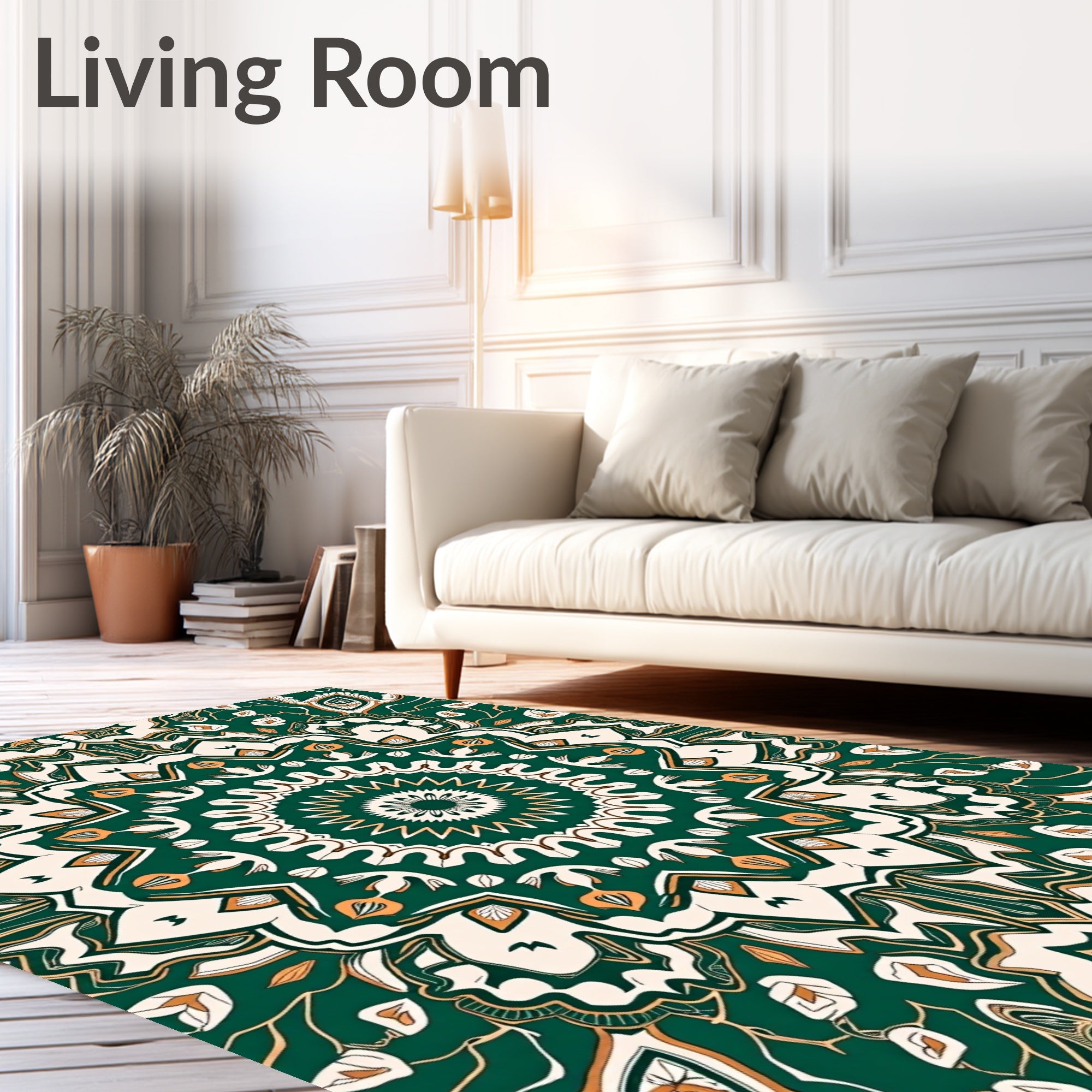 Intricate Teal Floral Mandala Pattern Rug
