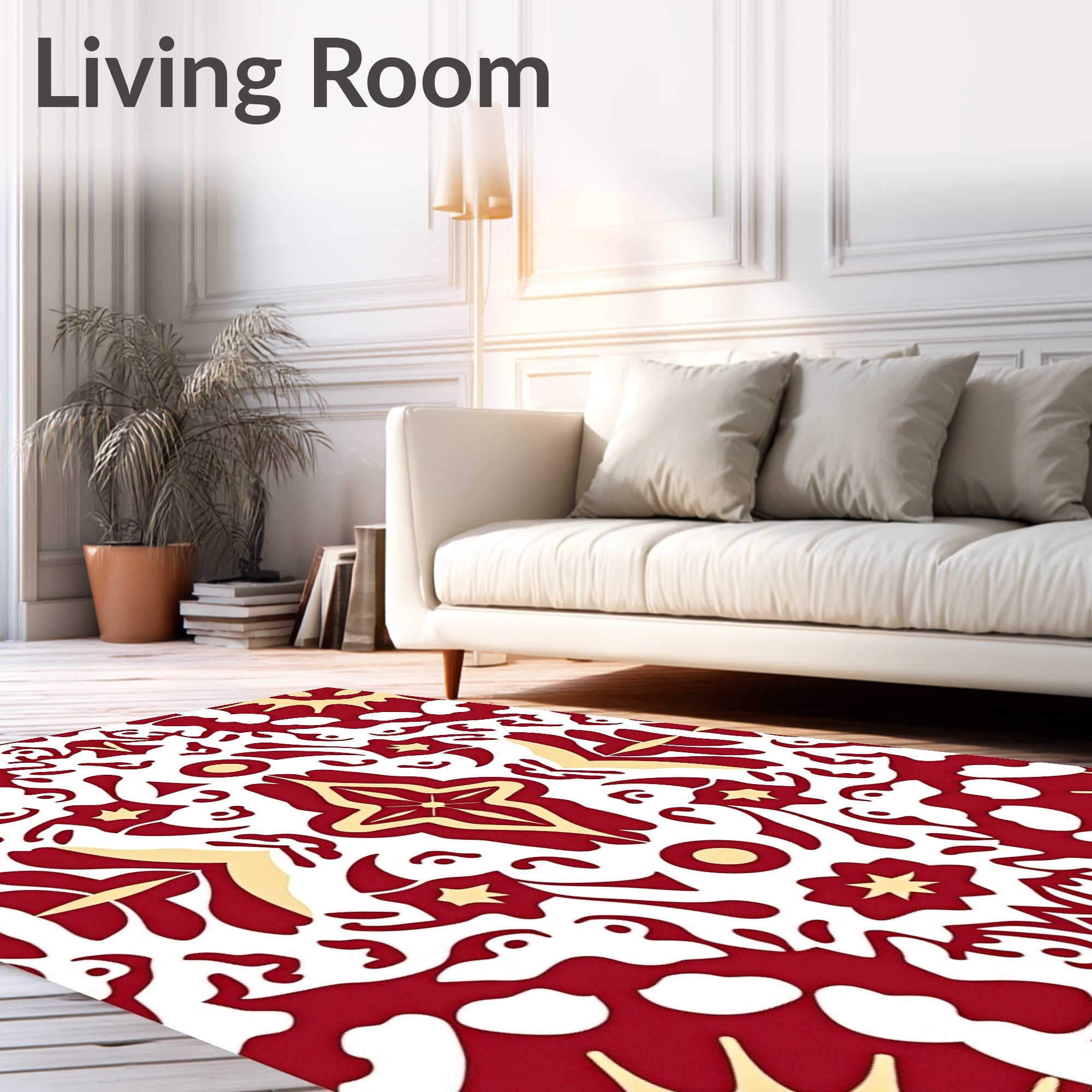 Symmetrical Red Cream Floral Pattern Rug