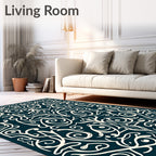 Dark Teal Floral Scroll Pattern Rug