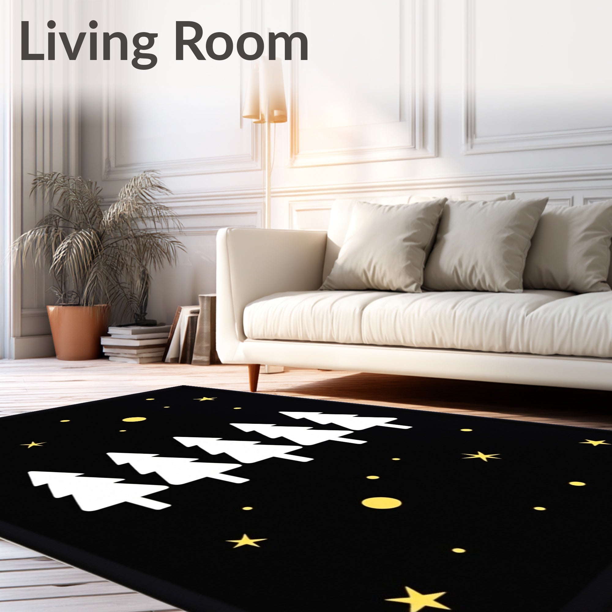 Bold Black White Pine Stars Rug