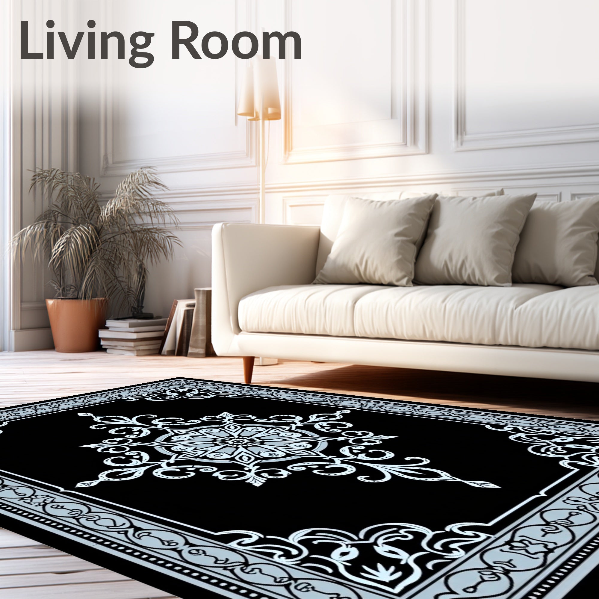 Intricate Floral Medallion Border Design Rug