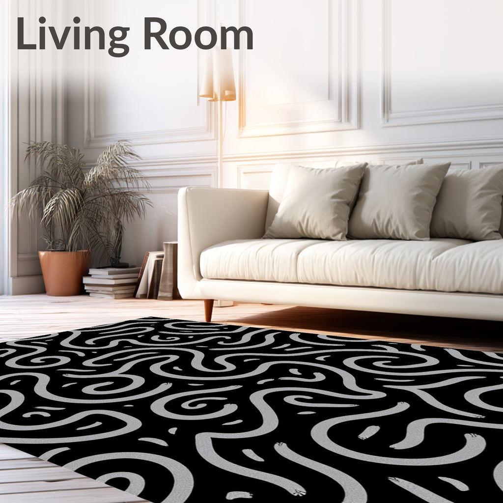 Abstract Swirling Light Gray Lines Rug