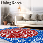 Red Mandala With Blue Border Design Rug