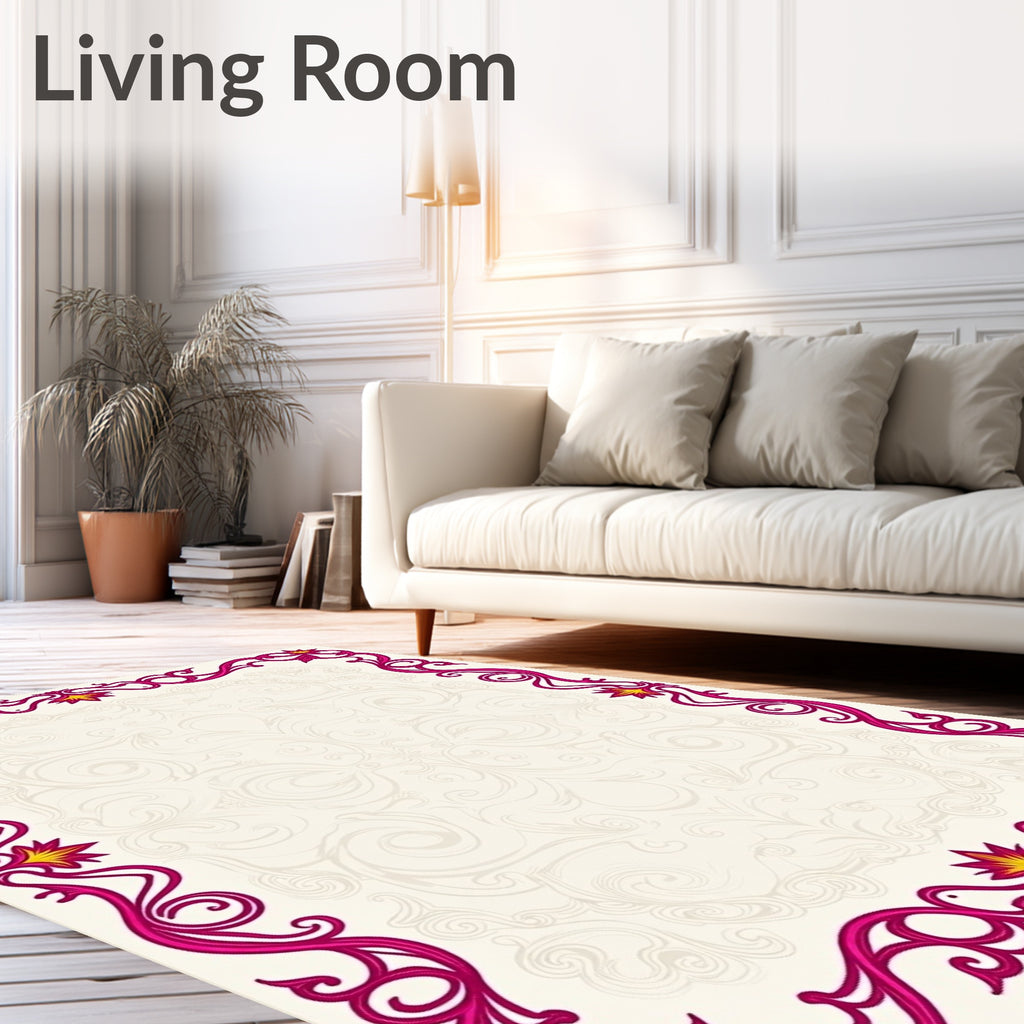 Ornate Floral Border Design Rug