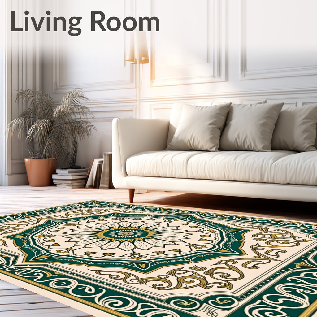 Emerald Gold Floral Medallion Design Rug