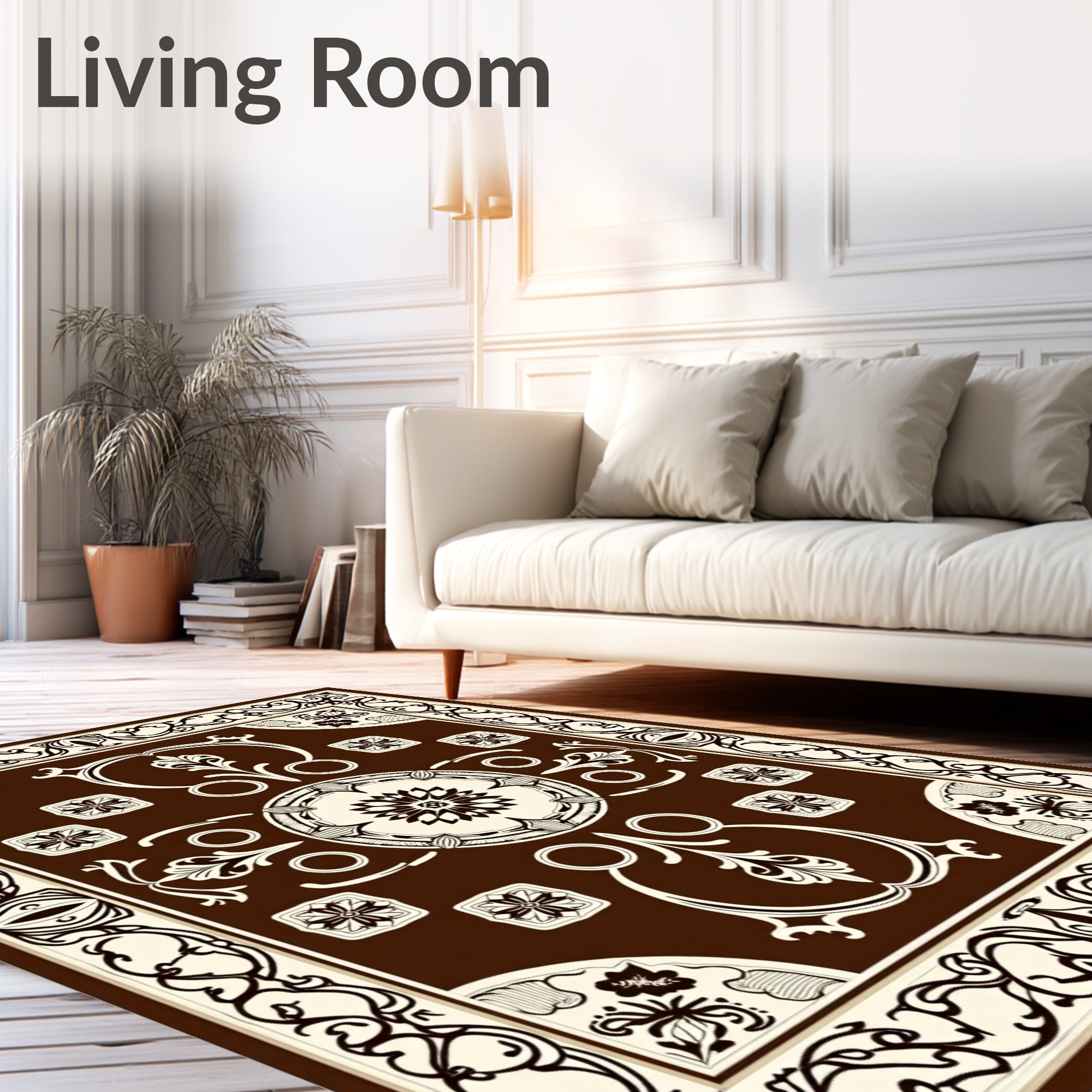Vintage Floral Scrollwork Rich Brown Rug