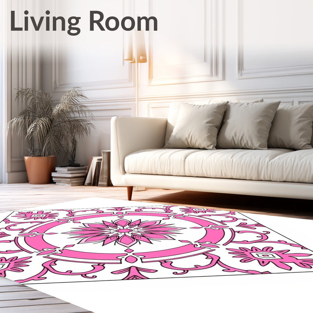 Pink White Floral Mandala Design Rug