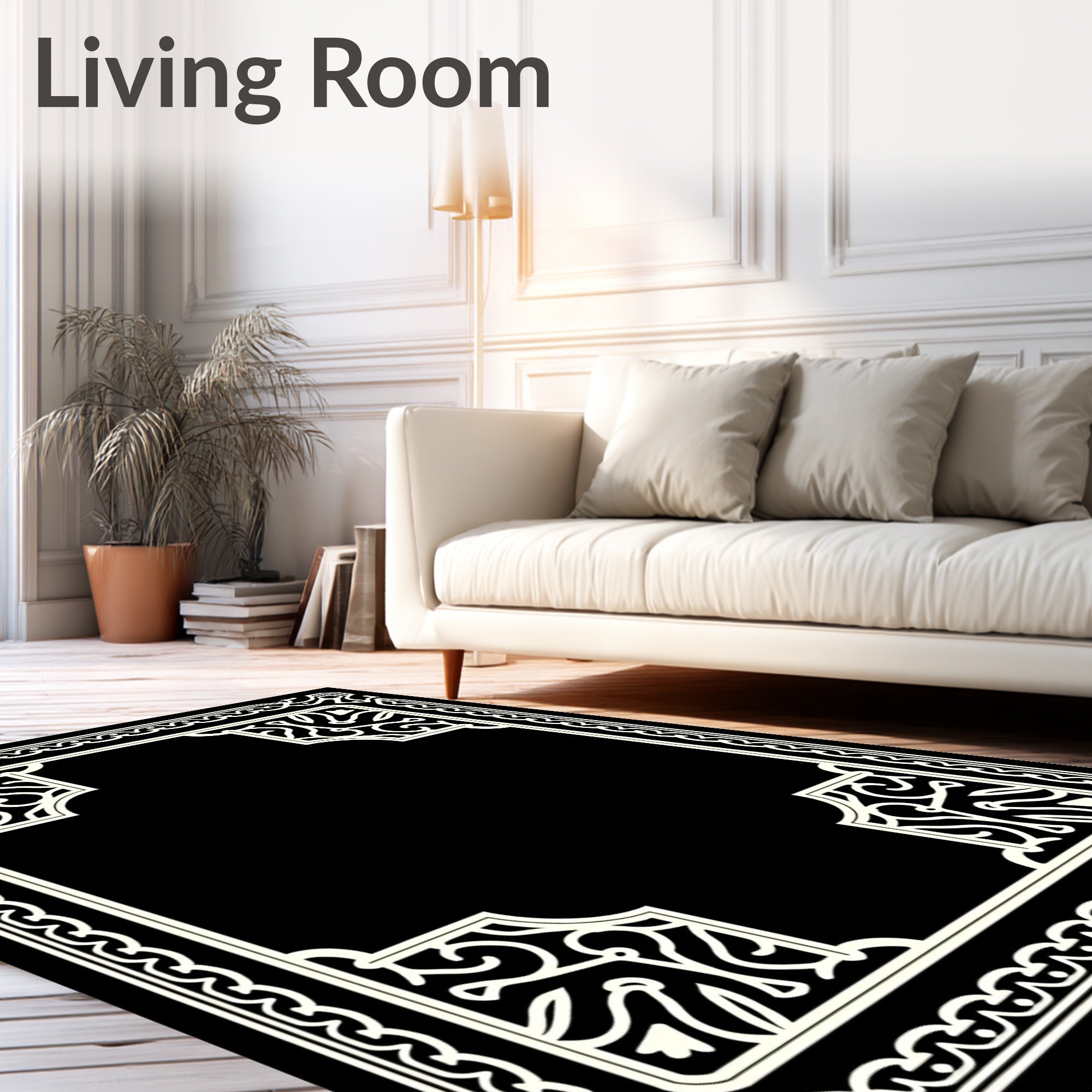 Ornate Filigree Scrollwork Border Rug