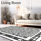 Black White Geometric Maze Pattern Rug